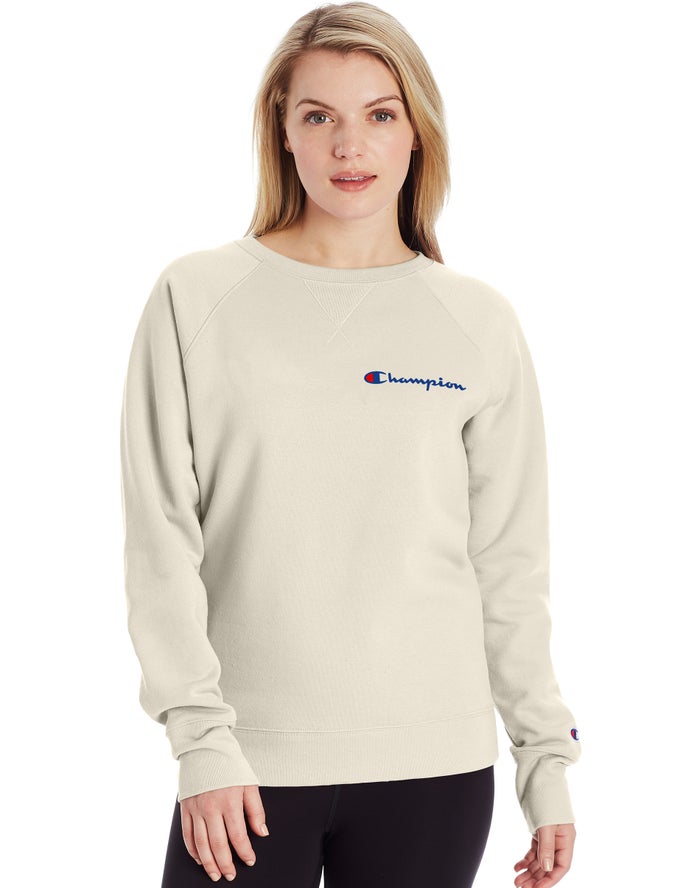 Sudadera Champion Mujer - Powerblend Fleece Classic Crew Script Logo ( Creme ) 1428376-VA